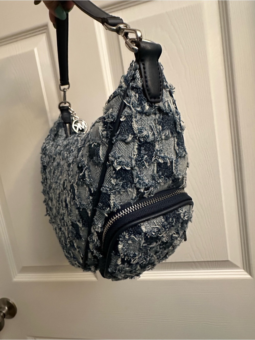 Michael Kors Denim Patchwork Shoulder Bag in Blue and Navy - Picture 4 of 15